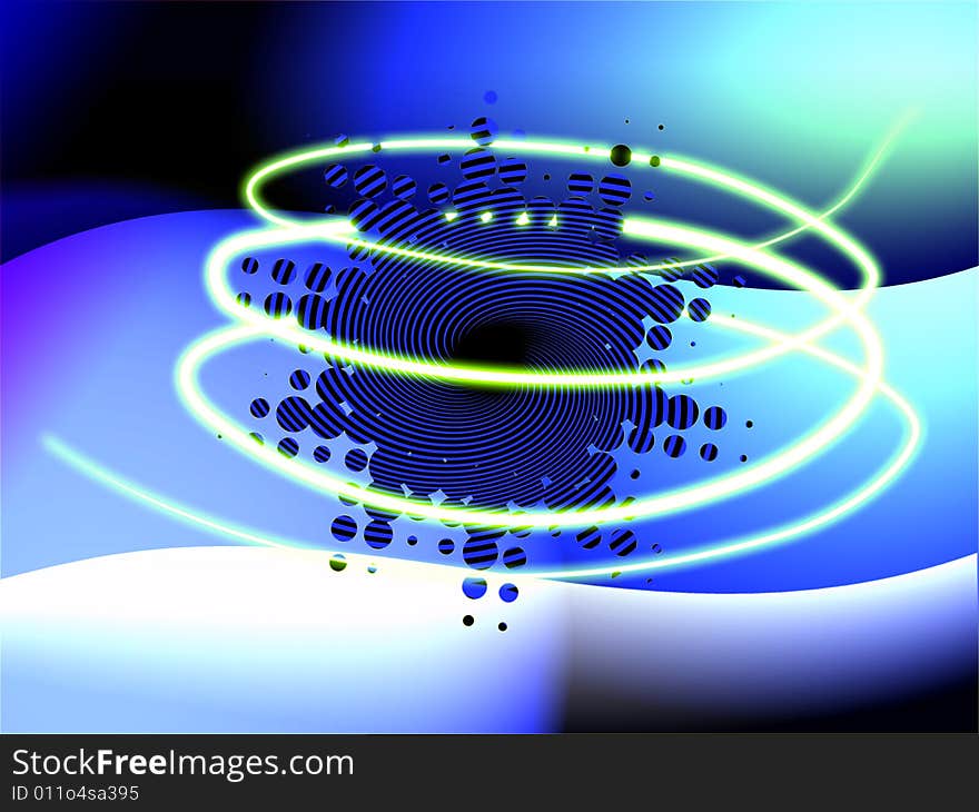 Abstract Blue Background With Yellow 3d Spiral And