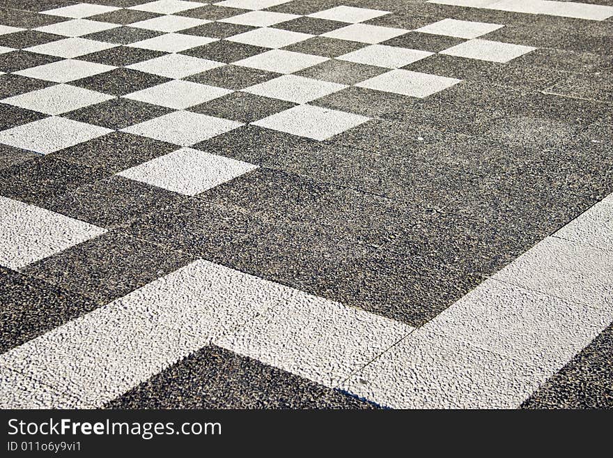 Paving laid out in a checkerboard pattern