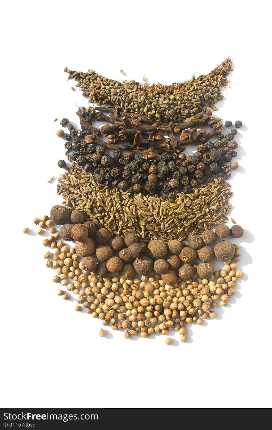 Various spices against white background