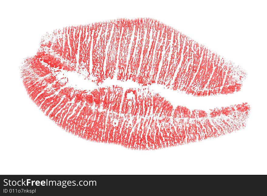 Red lips imprint isolated on white background