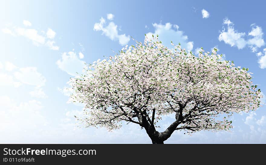 Beautiful blossoming tree. 3d image