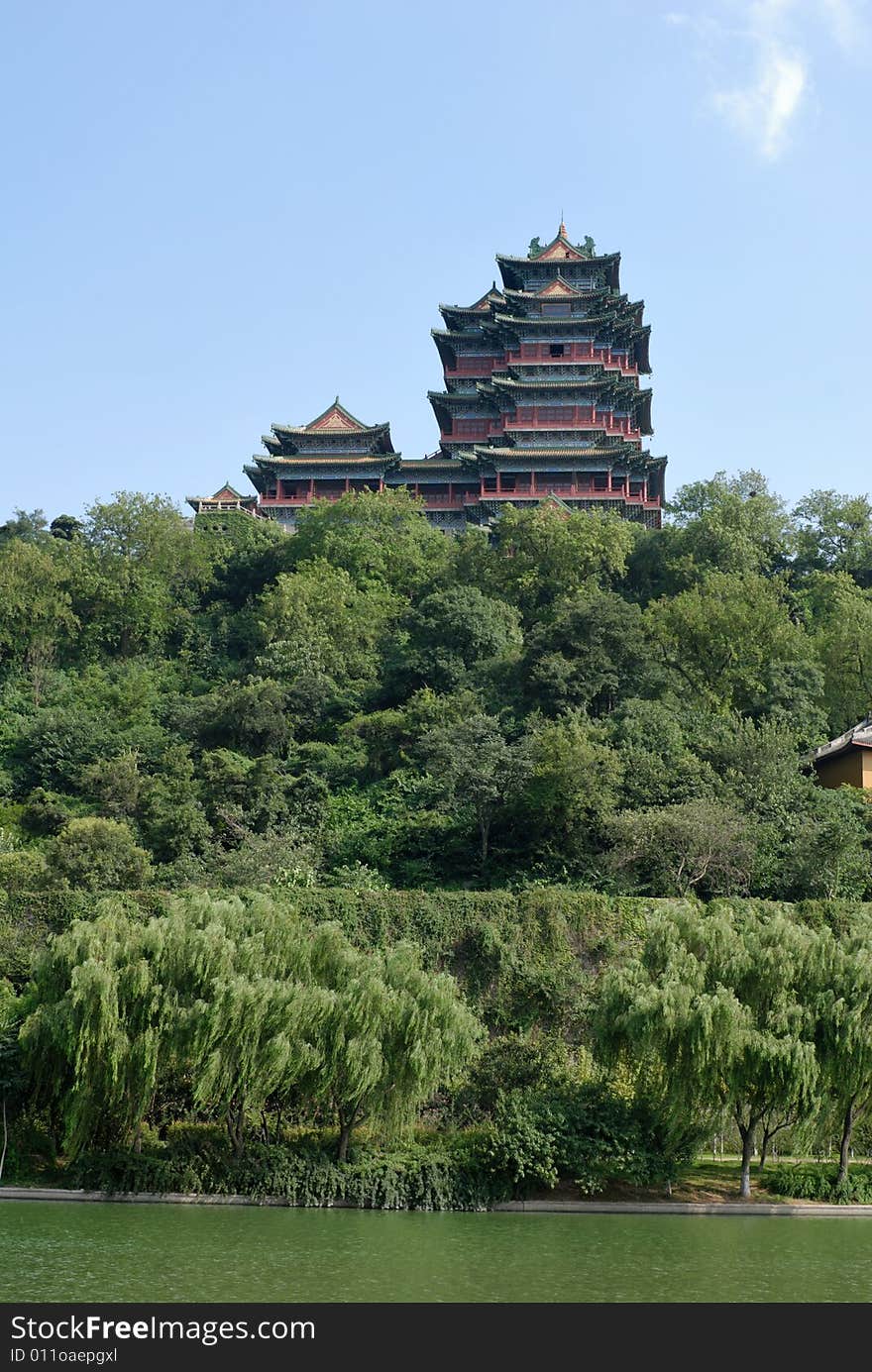 Chinese traditional architecture on top of the hill