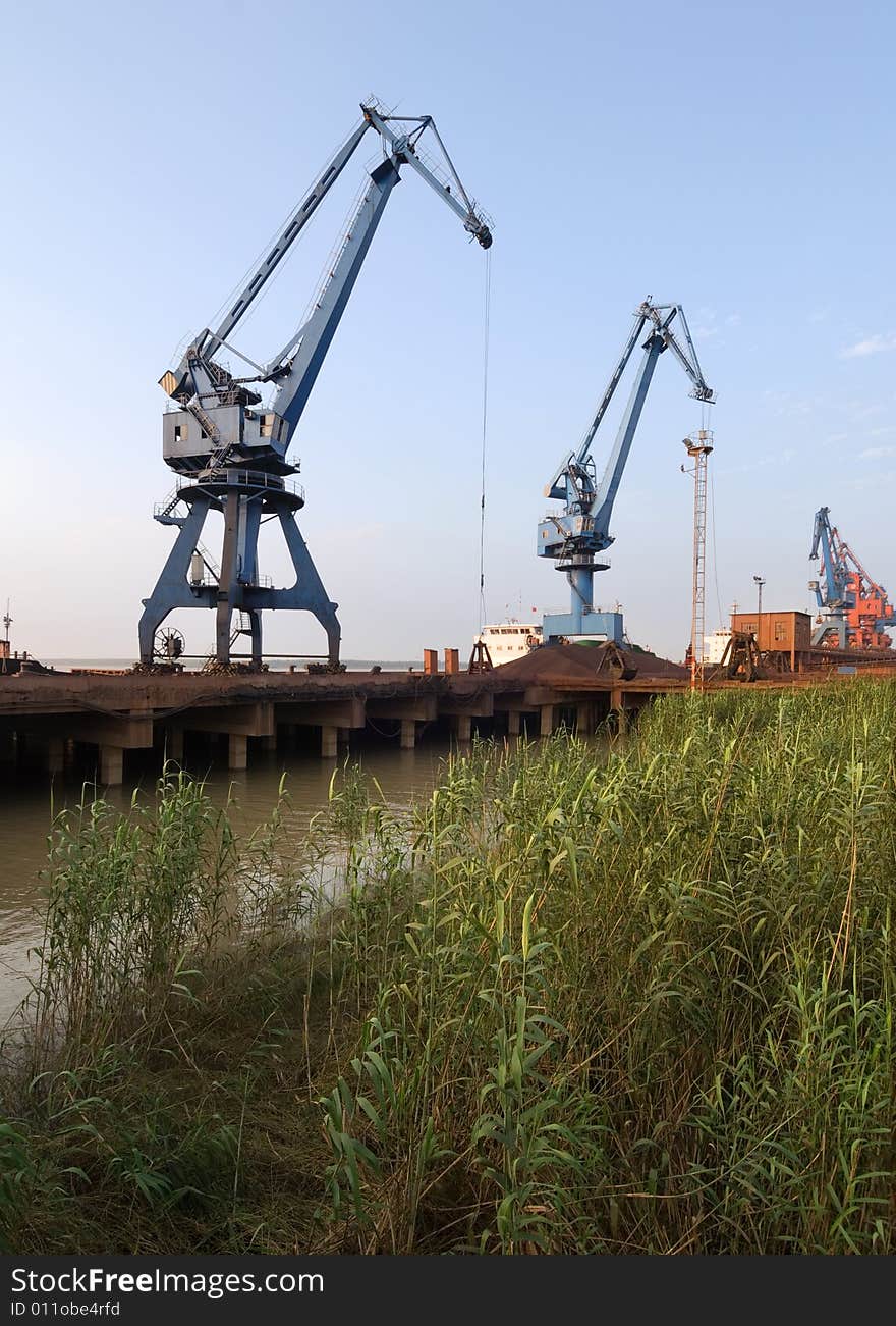 Heavy cranes in the harbor