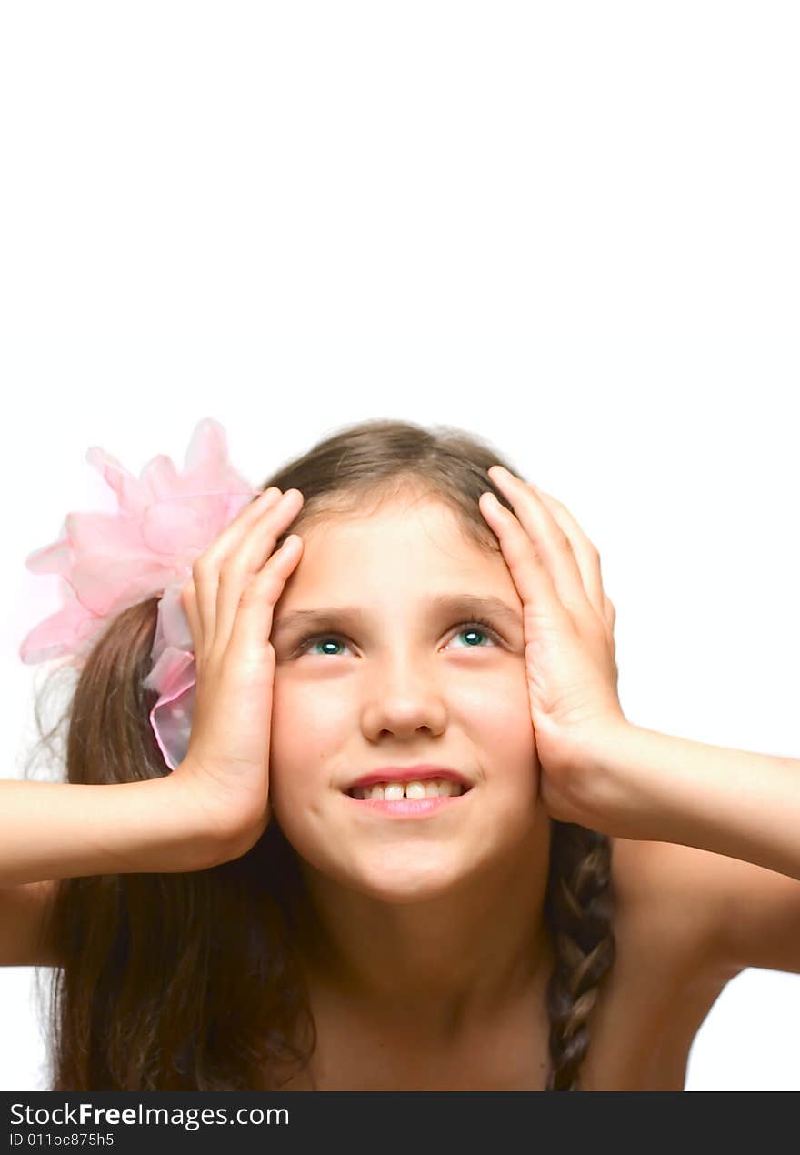 Emotional girl close her ears isolated on white