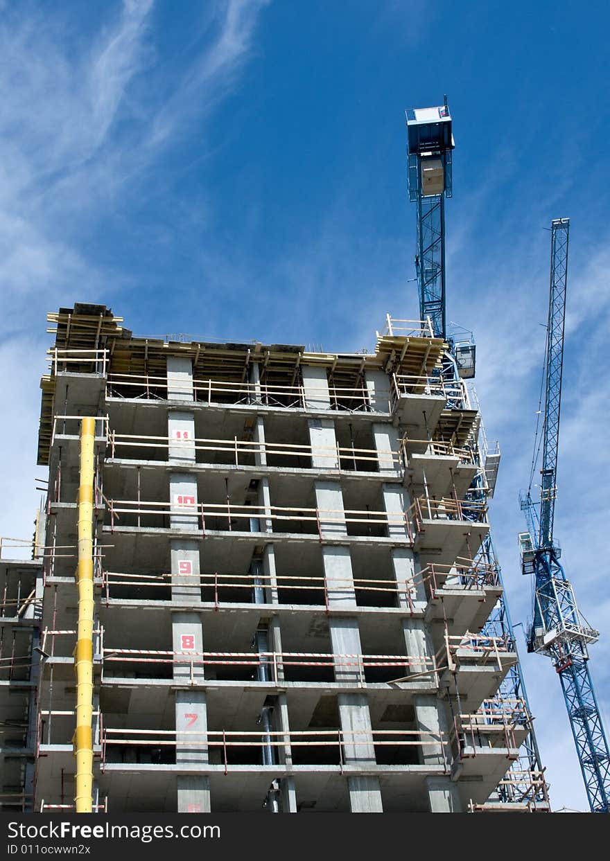 House under construction on the sky background