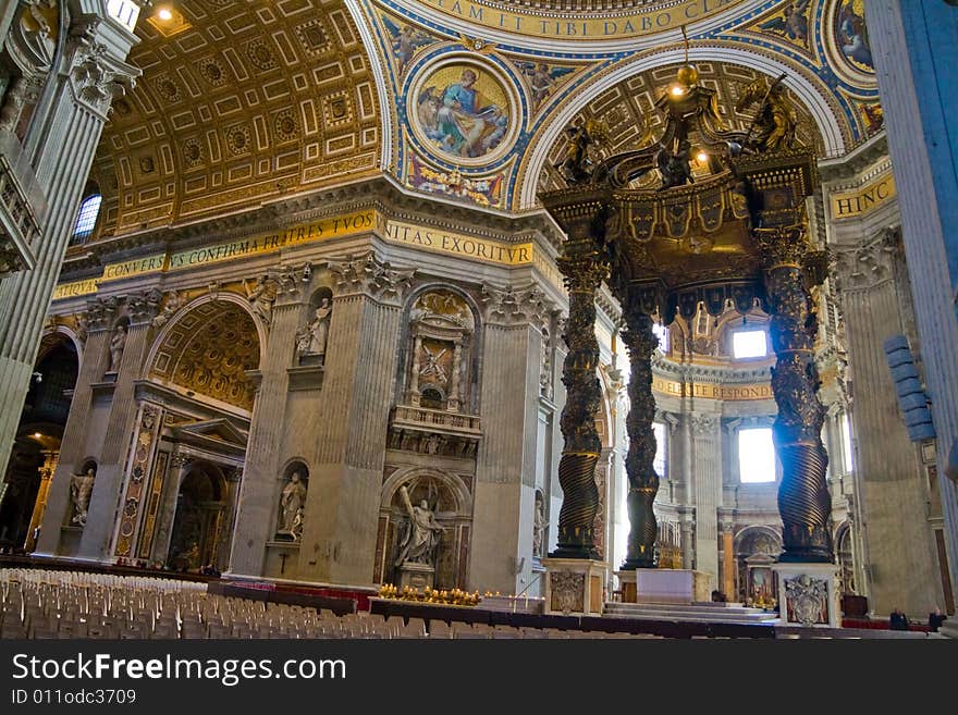 HDR image of the interior of St. Peters Basilica. Created by combining three individual exposures. HDR image of the interior of St. Peters Basilica. Created by combining three individual exposures.