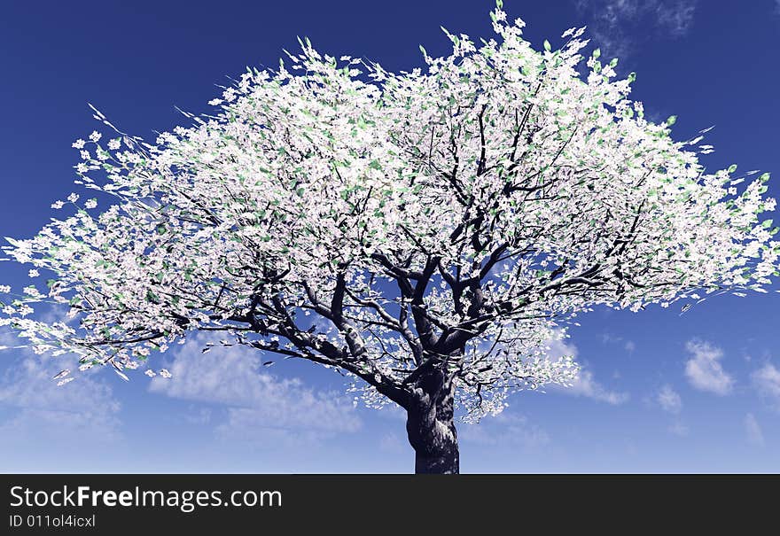 Beautiful blossoming tree. 3d image