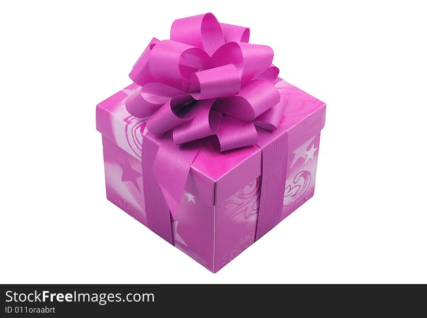 A purple present with a purple ribbon isolated on the white background