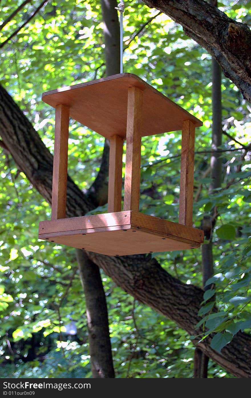 Birdffeder structure on a tree in a wood. Birdffeder structure on a tree in a wood