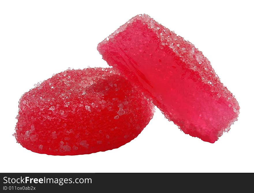 Two fruits candies jelly isolated over white with clipping path. Two fruits candies jelly isolated over white with clipping path