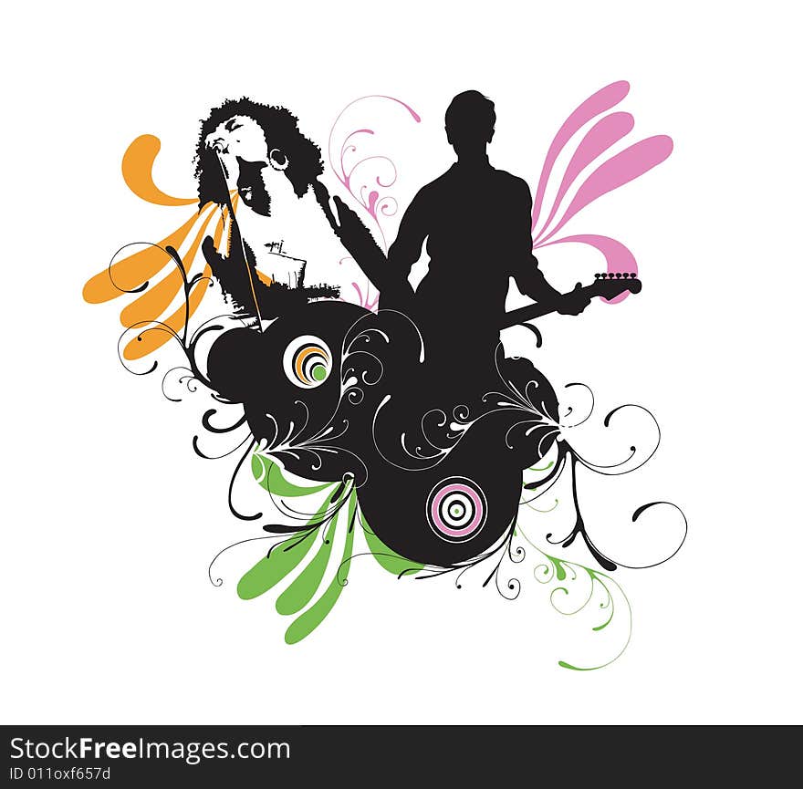 Illustration of a singer and a guitarist. Illustration of a singer and a guitarist