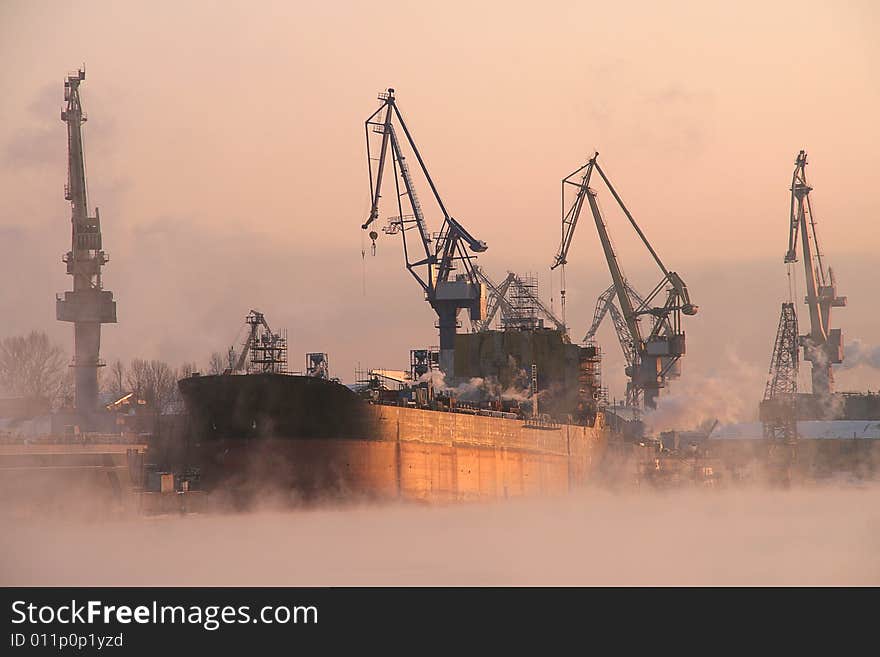 A shipment of a dry cargo ship in a port