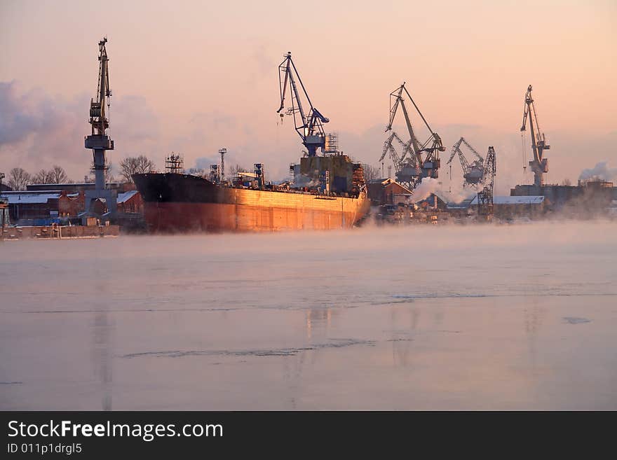 A shipment of a dry cargo ship in a port