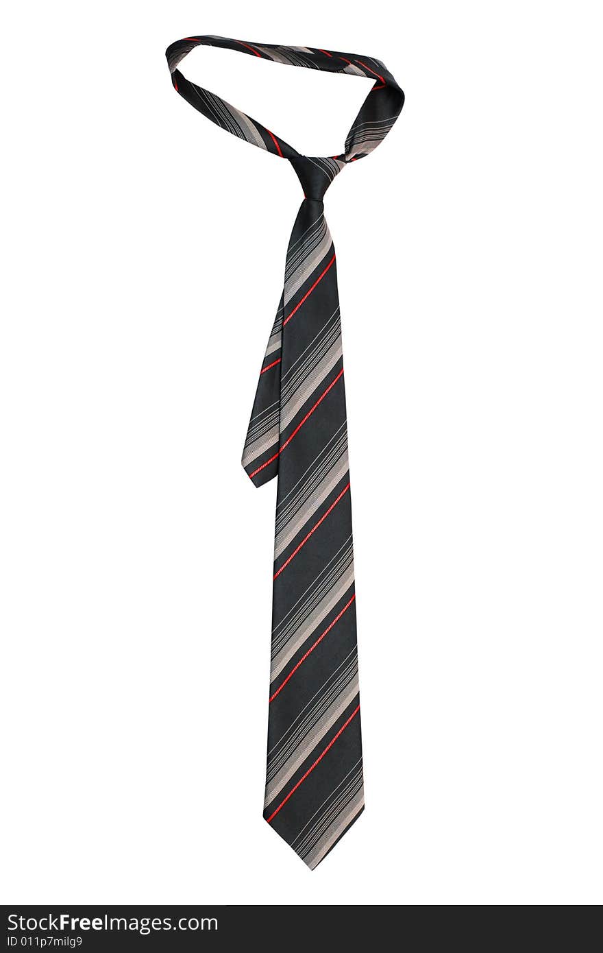 Fashionable striped necktie on a white background