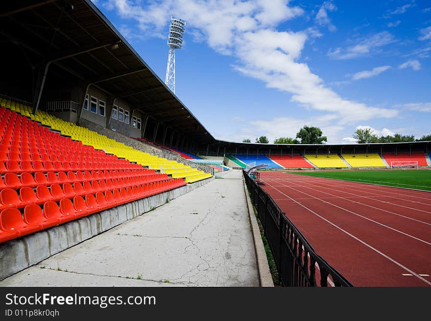 Beautiful modern stadium in solar summer day