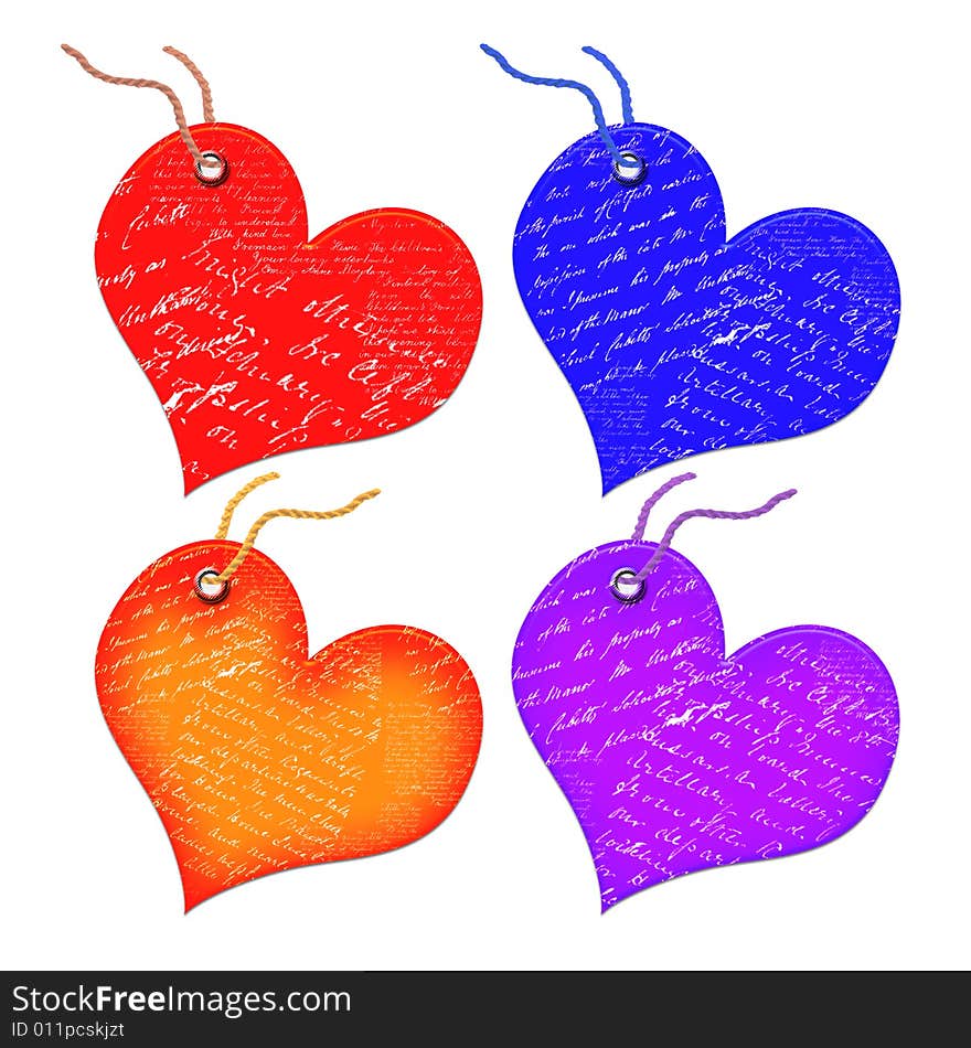 Gift tags in the form of heart. Isolated on a white background