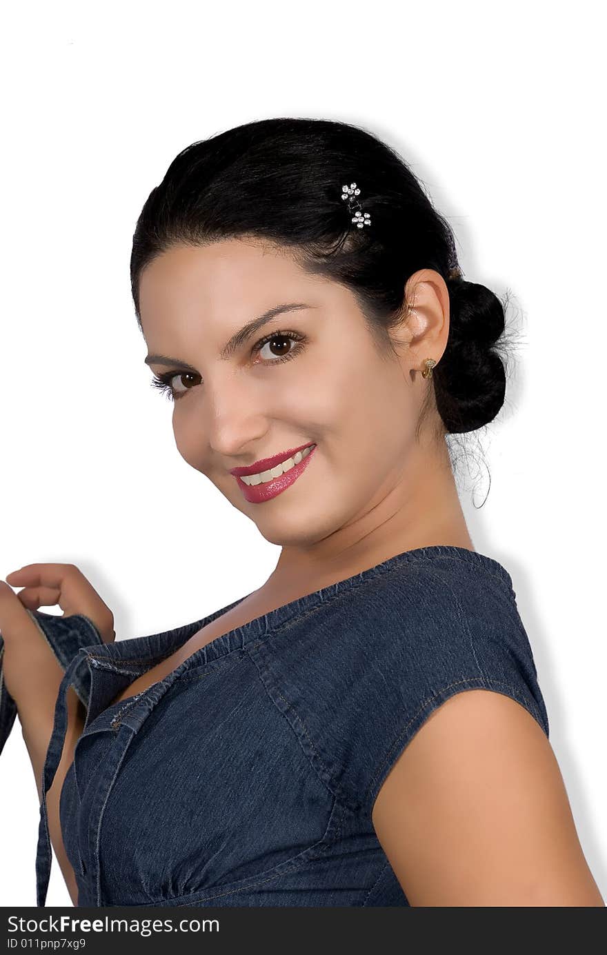 Woman  with beautiful smile dressing in jeans shirt,clipping path included,more photos with this model in <a href=http://www.dreamstime.com/jeans-rcollection8216-resi828293>Jeans</a>. Woman  with beautiful smile dressing in jeans shirt,clipping path included,more photos with this model in <a href=http://www.dreamstime.com/jeans-rcollection8216-resi828293>Jeans</a>