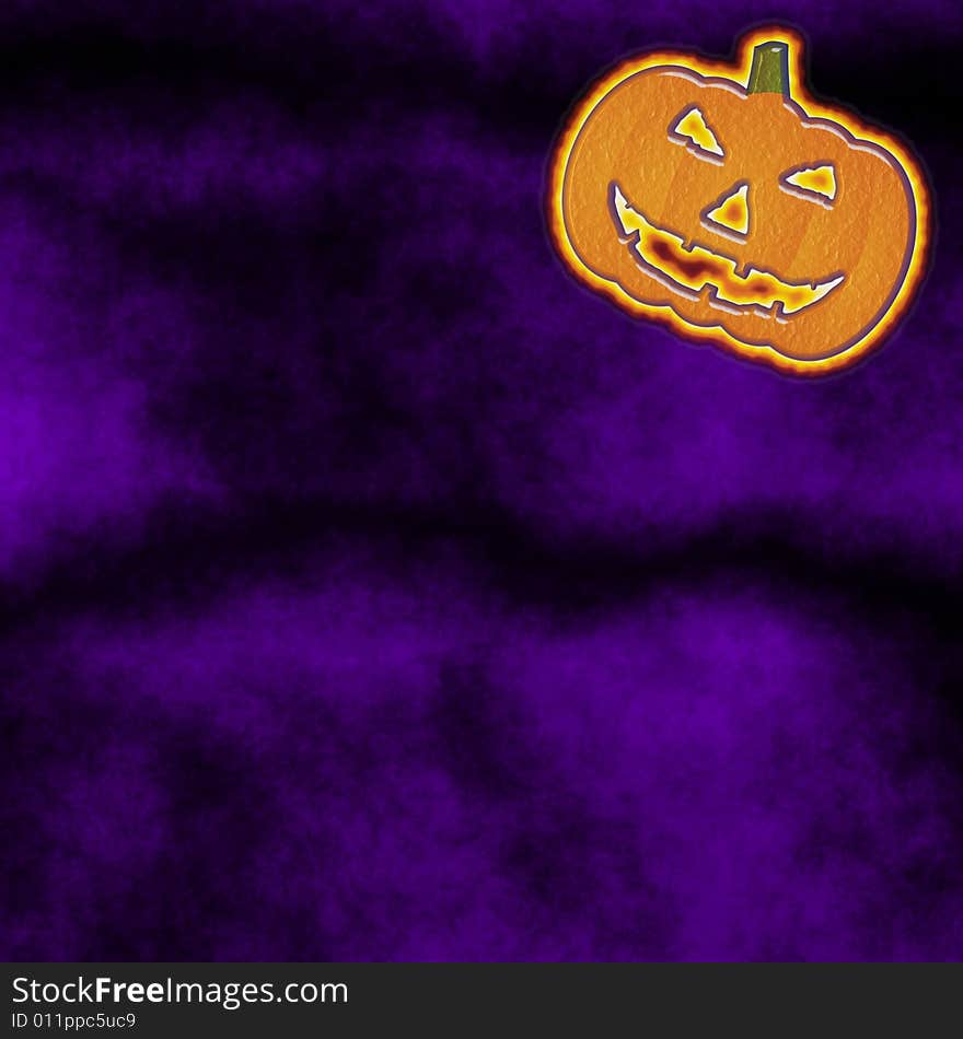 Violet and black halloween tile with a carved and beveled jack o lantern pumpkin surrounded by a glowing light. Violet and black halloween tile with a carved and beveled jack o lantern pumpkin surrounded by a glowing light