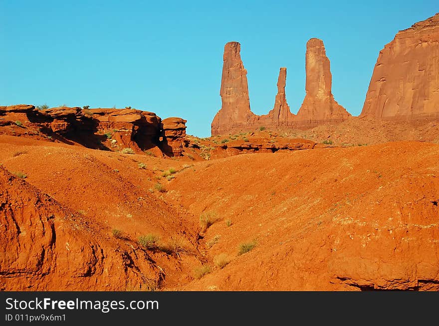 Three Sisters formation in Monument Valley.