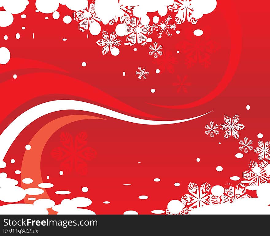 Red Christmas card with snowflakes