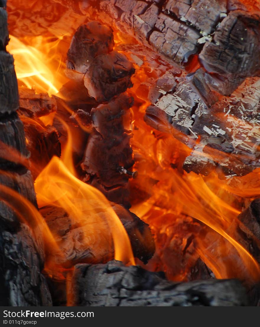 Close-up view of flames in timber fire. Close-up view of flames in timber fire