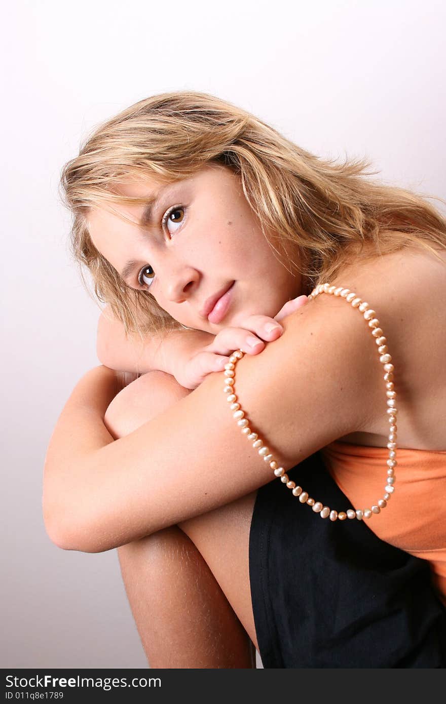 Teenage female model on a white background. Teenage female model on a white background