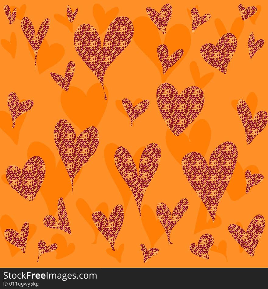 Seamless abstract valentine heart background pattern in orange and red color. Seamless abstract valentine heart background pattern in orange and red color