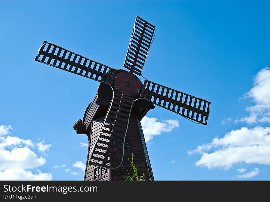 Mill on the sky background by close up