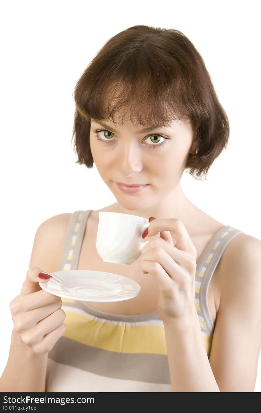 A photo of beautiful woman offering a cup of coffee. A photo of beautiful woman offering a cup of coffee