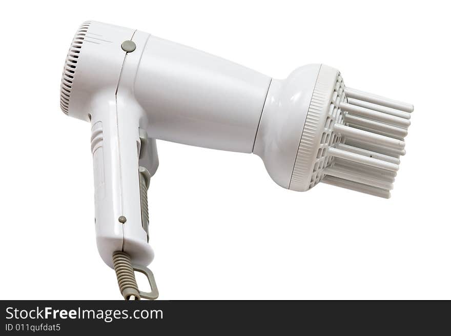 Close-up electric hair dryer isolated on white