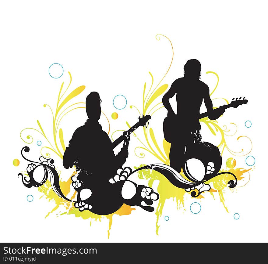 Illustration of a guitarist and a bass player. Illustration of a guitarist and a bass player