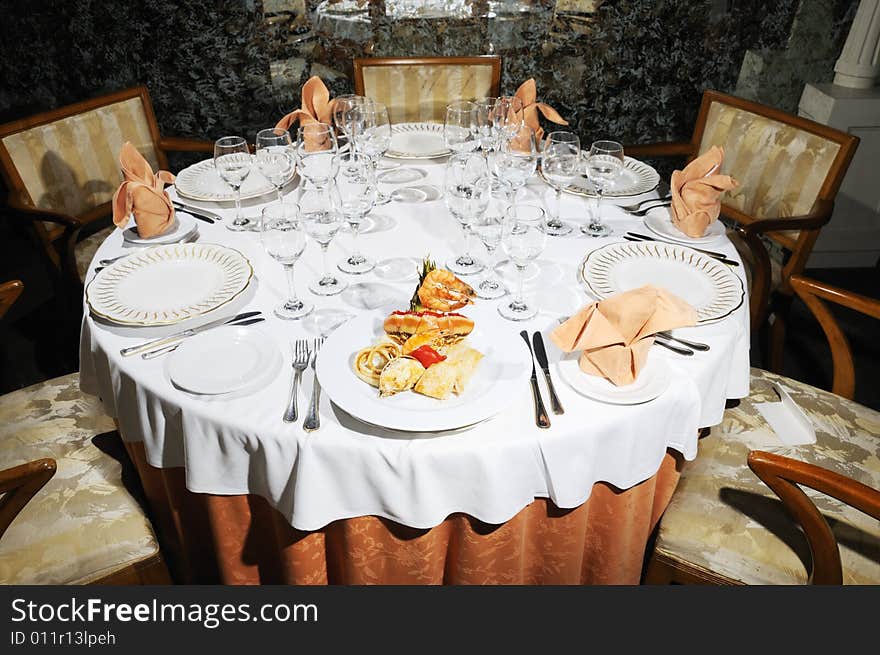 Luxurious restaurant table with seafood dish