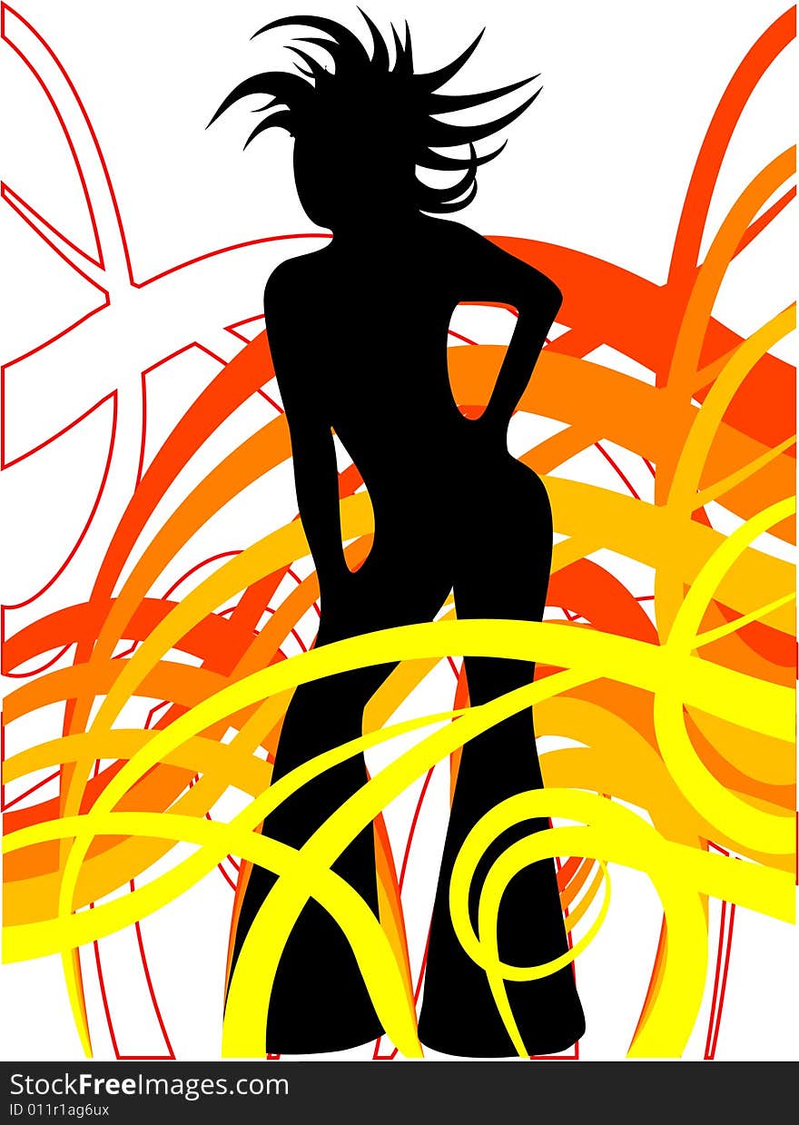 Orange and yellow  with woman silhouette