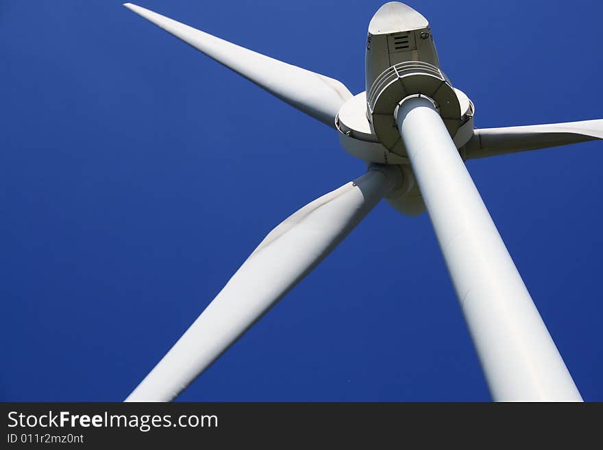 Detail of windturbine before blue sky