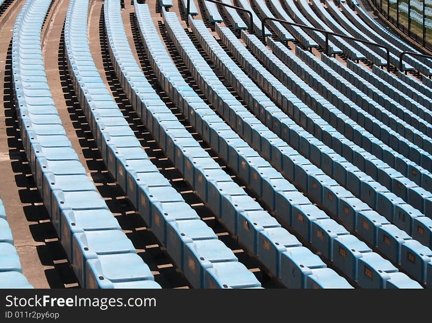 Blue stadium seats in a soccer stadium