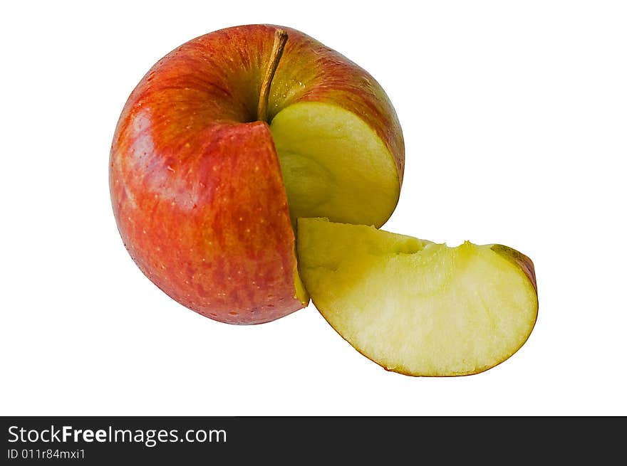 Red apple with a slice isolated on a white background  with clipping path