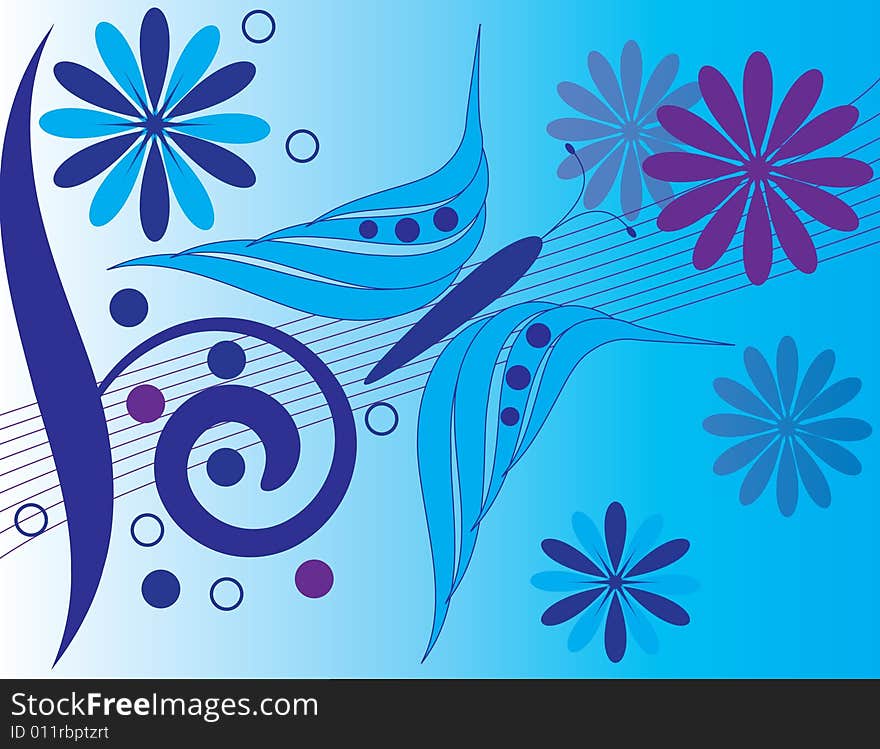 A Blue Butterfly is Featured in an Abstract Floral Illustration.