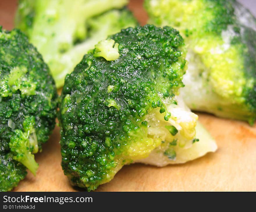 Quick-frozen broccoli with grains of ice. Quick-frozen broccoli with grains of ice