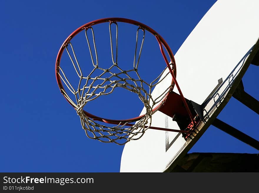 The basket in the blue background,