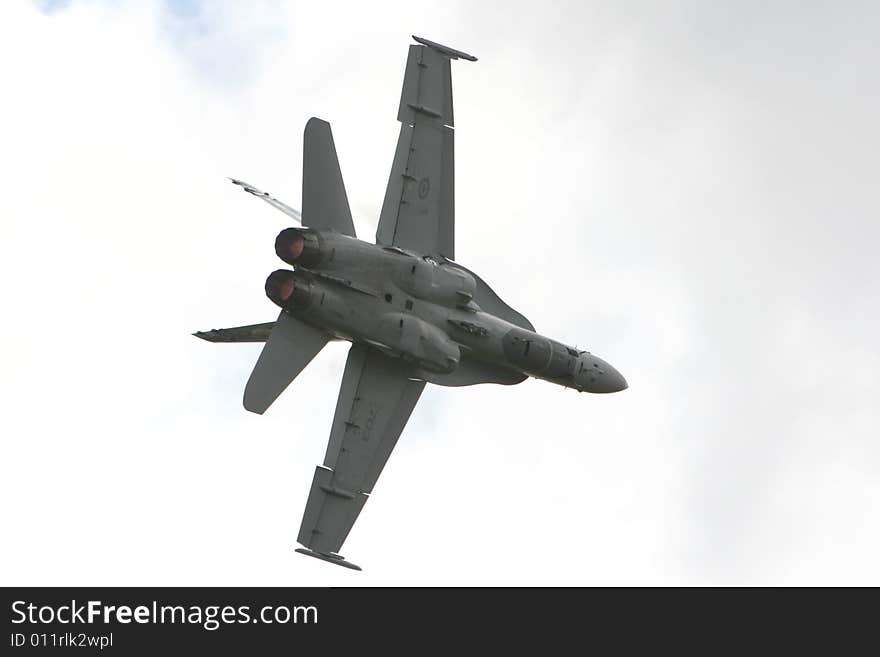 A Canadian F18 Hornet displays at Fairford, UK