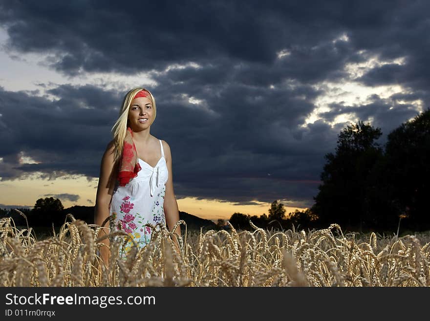 Girl standing in wheat field. Girl standing in wheat field.