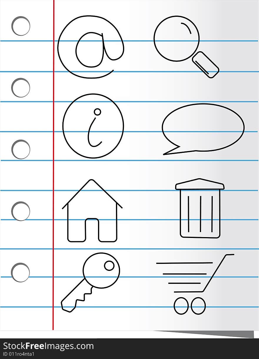 Icon set on piece of paper. Icon set on piece of paper