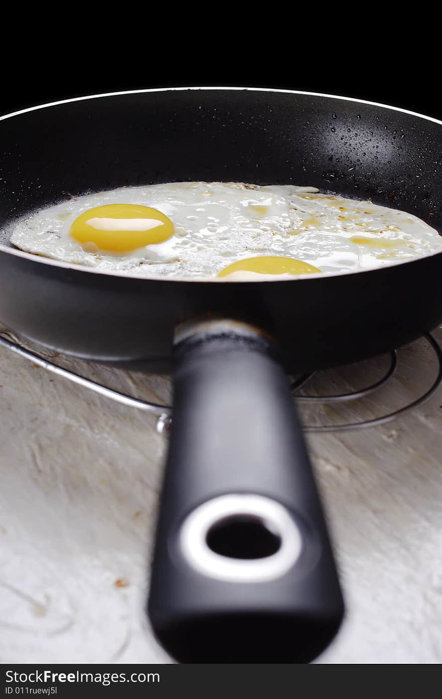 Hot fried eggs on the frying-pan. Narrow depth of field. Hot fried eggs on the frying-pan. Narrow depth of field.