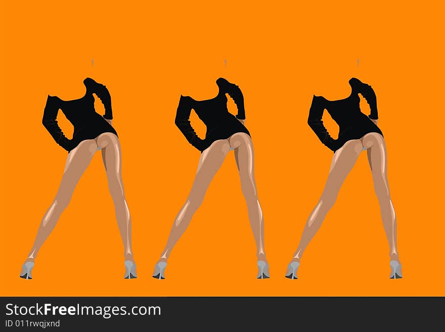 Silhouettes of female on an orange background. Silhouettes of female on an orange background