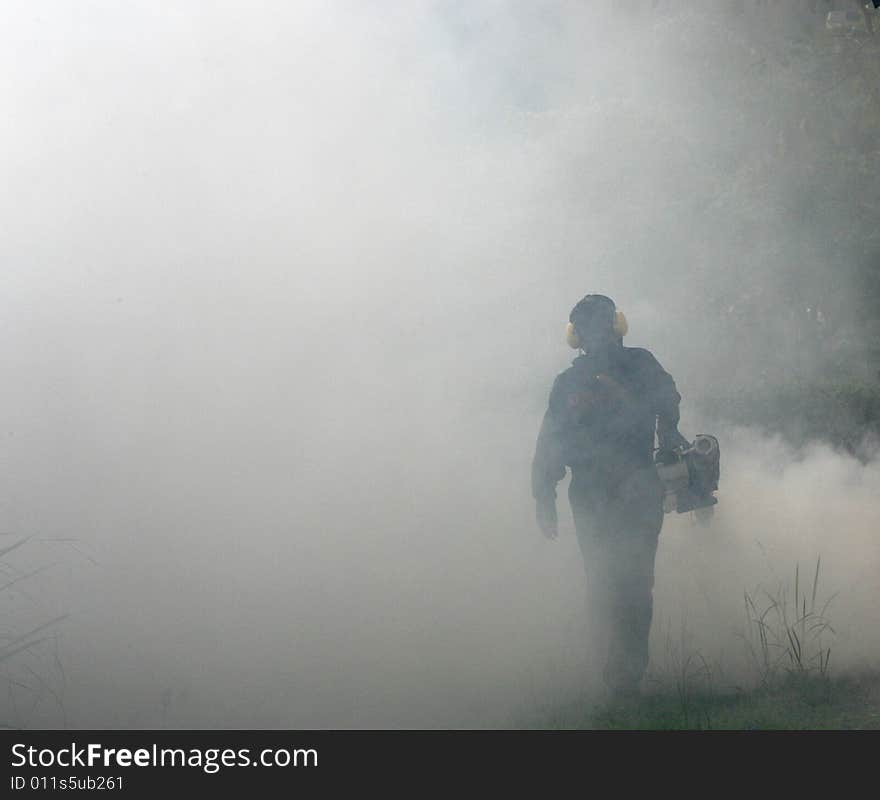 Fogging to prevent spread of dengue fever.