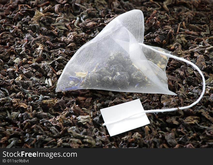 Jasmine pearl tea in a biodegradable bag.