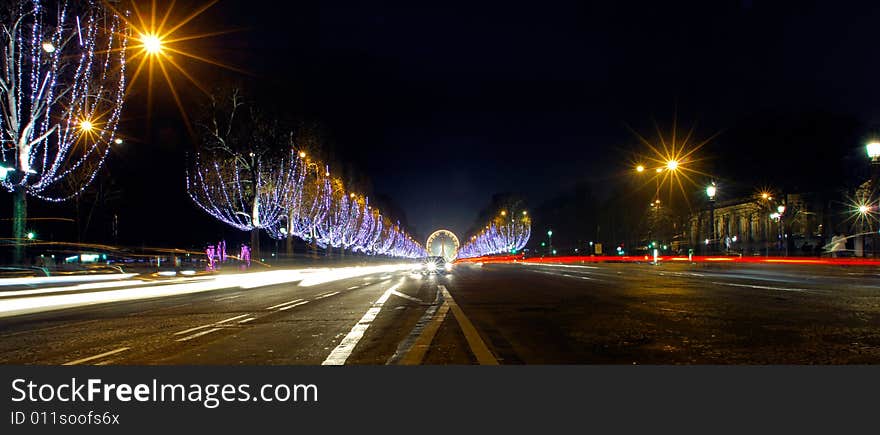 France, Paris: famous place, Champs Elysees Avenue at night during christmas time. France, Paris: famous place, Champs Elysees Avenue at night during christmas time