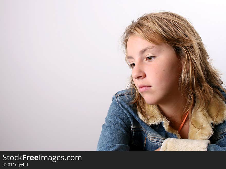 Teenage female model on a white background. Teenage female model on a white background