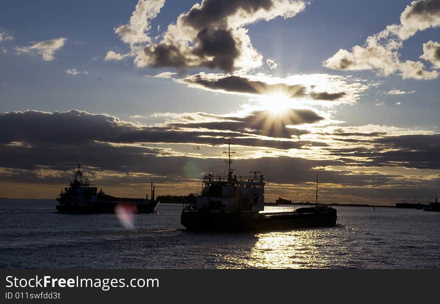 Ships At Sunset