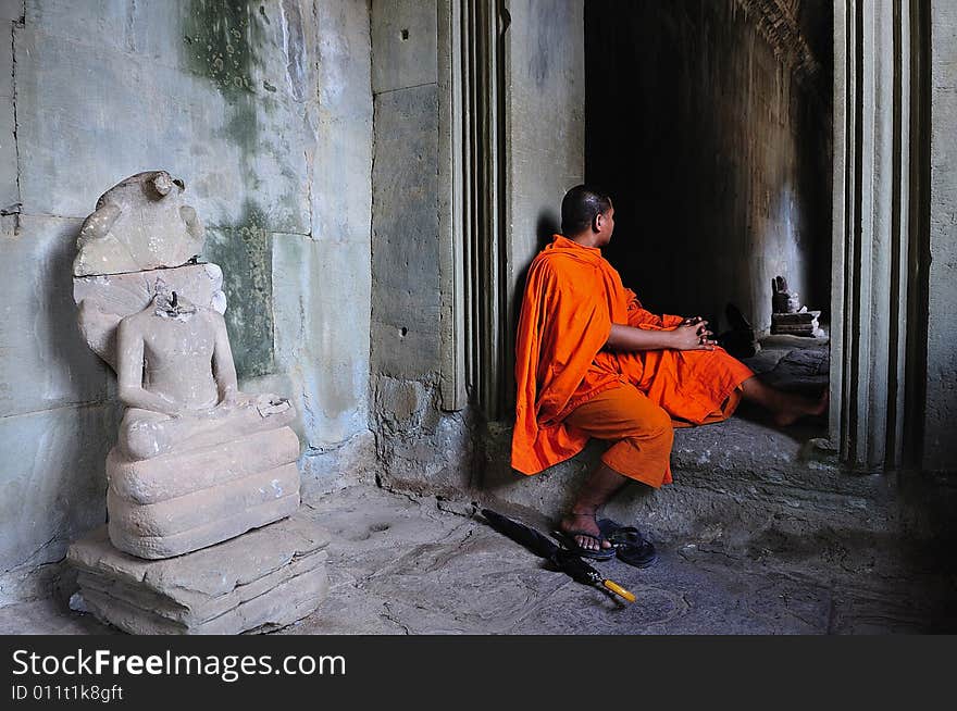 Cambodia Angkor Wat with a monk